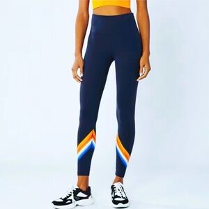 Tory Sport Navy Rainbow Stripe Cropped Leggings Athletic | Size M